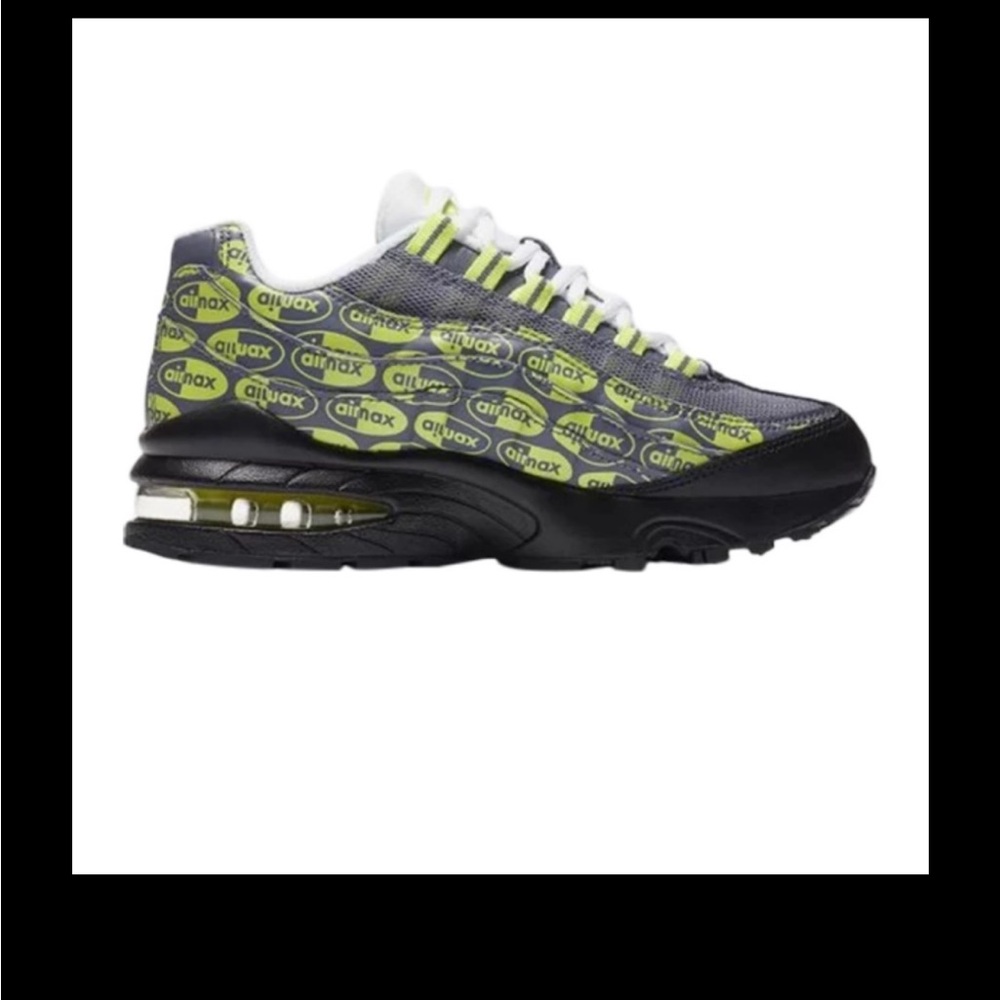 Nike Air Max 95 SE GS Logo Print Sneakers Black Green Size 7Y